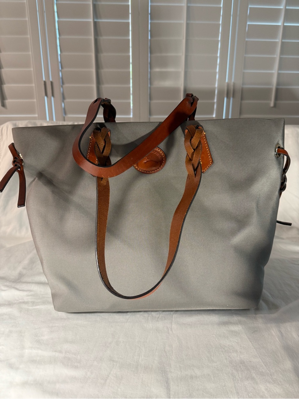 Dooney and Bourke Gray Bag with Brown Leather Straps
